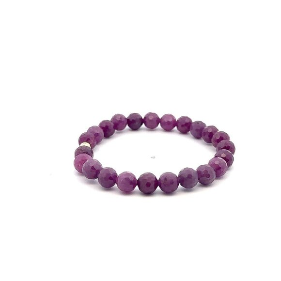 Natural Ruby Gemstones 6 -6.5mm Stretchable Bracelet 18k Gold Bead Charm - Picture 4 of 5